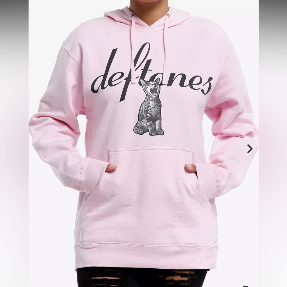 Pink Deftones Hoodie with Cat Graphic Like Linus 2X Hot Topic
